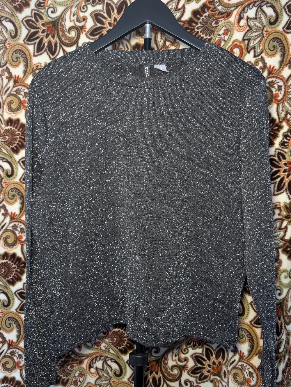 H&M Sparkle Metallic Long Sleeve Top in Silver-Black